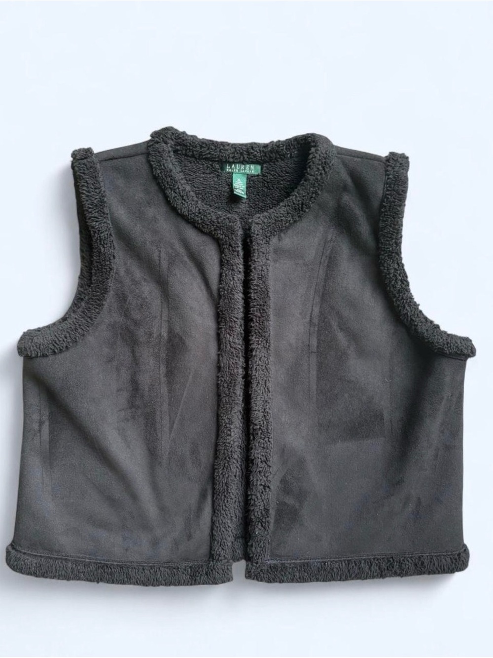 Ralph Lauren Charcoal Black Faux-Shearling Trim Vest